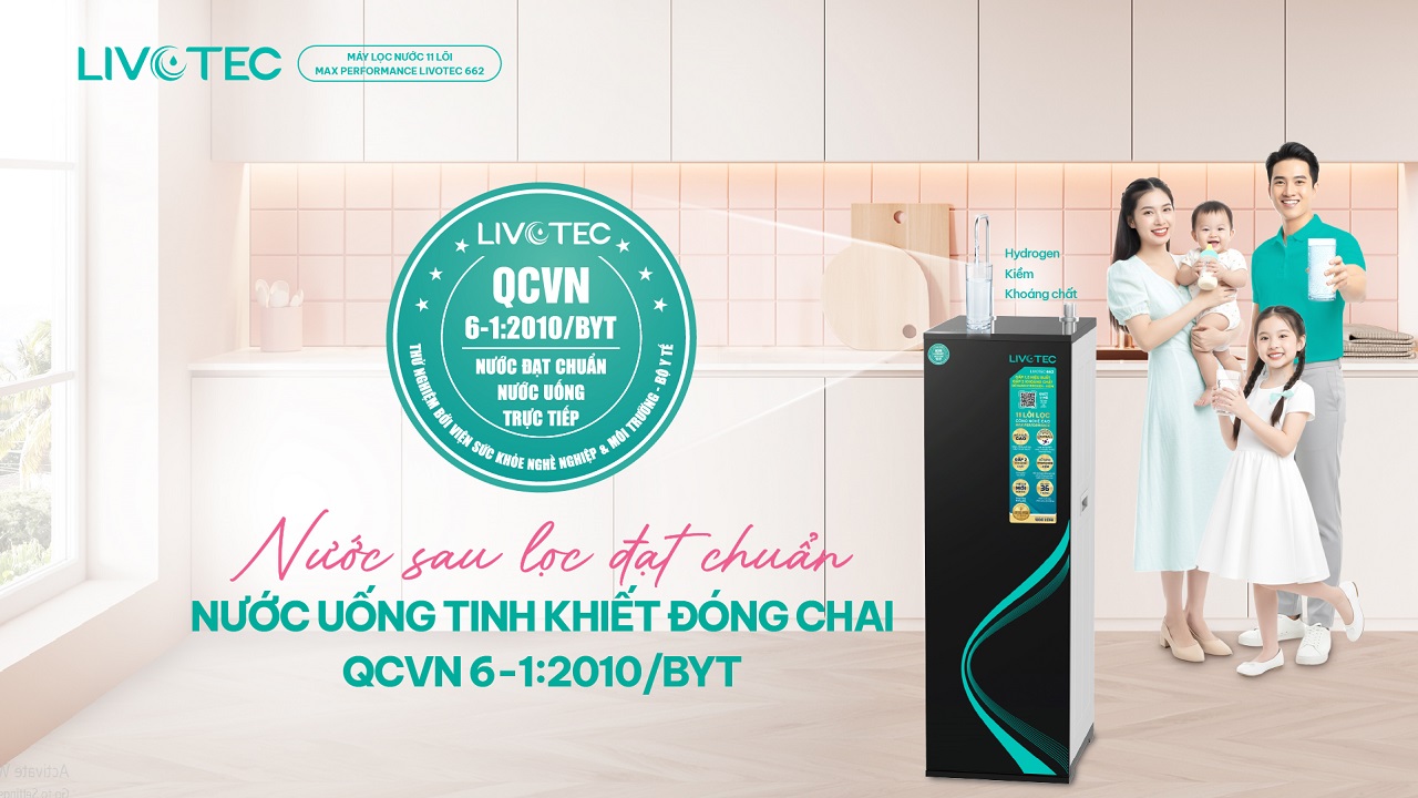 Máy lọc nước RO Livotec 662 cho nước sau lọc đạt chuẩn QCVN 6-1:2010/BYT