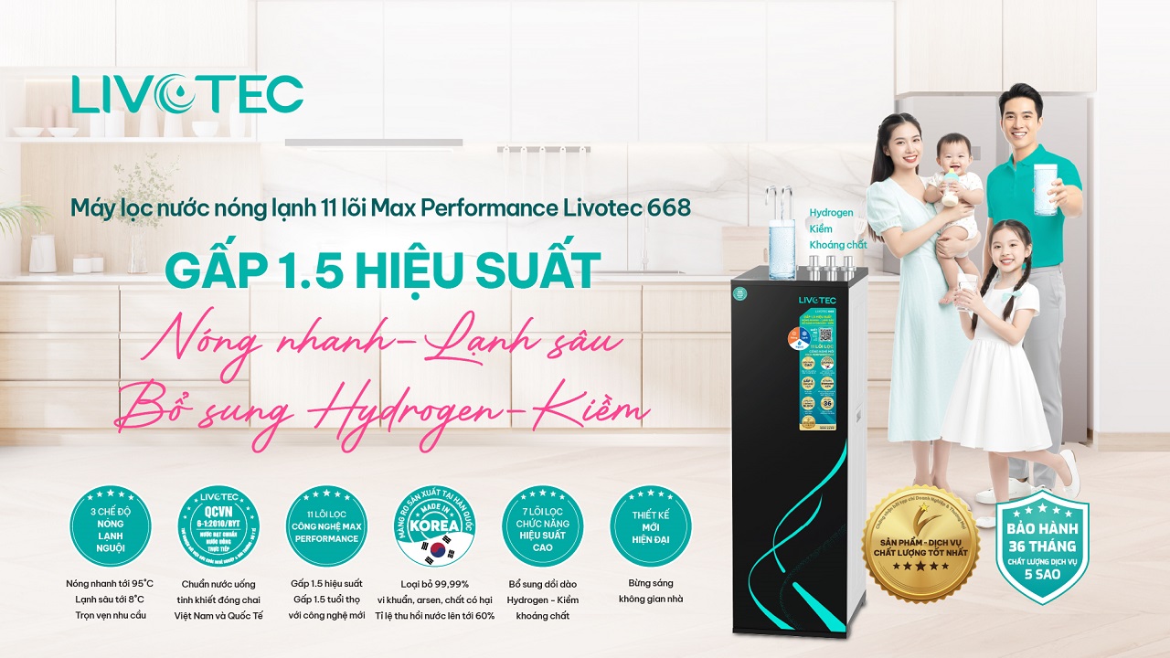 Máy lọc nước nóng lạnh Livotec 668 nâng cao hiệu suất gấp 1.5 lần