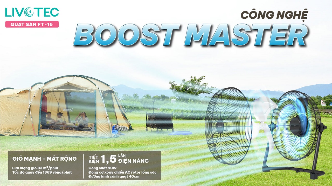 Quạt sàn Livotec FT-16 Boost Master – Động cơ xoay chiều AC mạnh mẽ