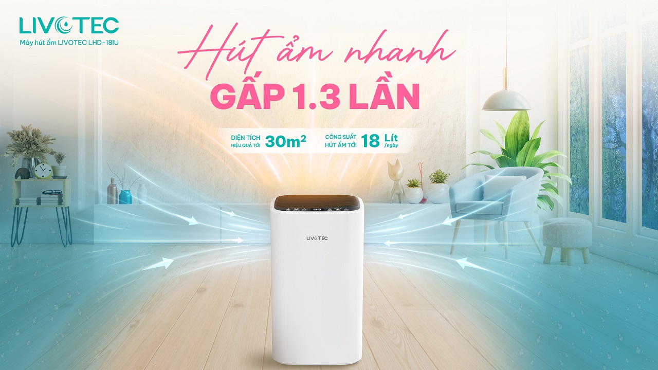 Livotec LHD-18IU hút ẩm nhanh gấp 1.3 lần