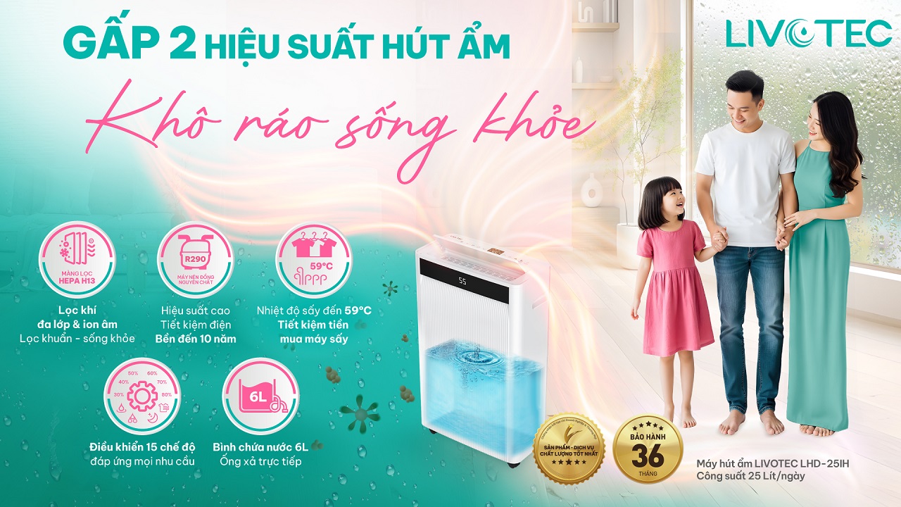 Livotec LHD-25IH hút ẩm nhanh gấp 2 lần