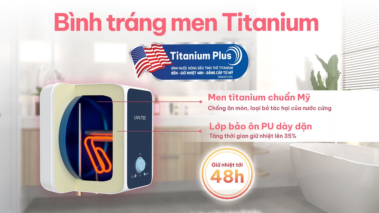 Bình nước nóng gián tiếp Livotec LWH-V15A25 tráng men Titanium Plus giữ nhiệt lâu