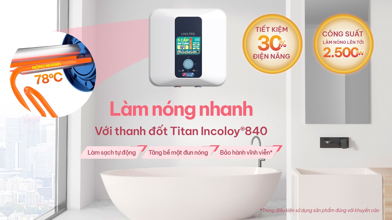Bình nước nóng LWH-V20A25 thanh đốt Titanium Incoloy 840 làm nóng nhanh