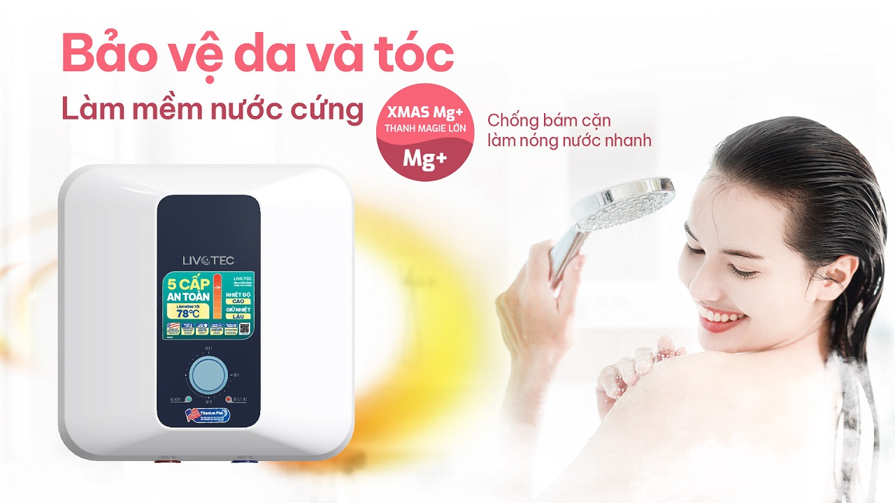 Bình nước nóng LWH-V20A25 thanh magie MG+ làm mềm nước bảo vệ da tóc
