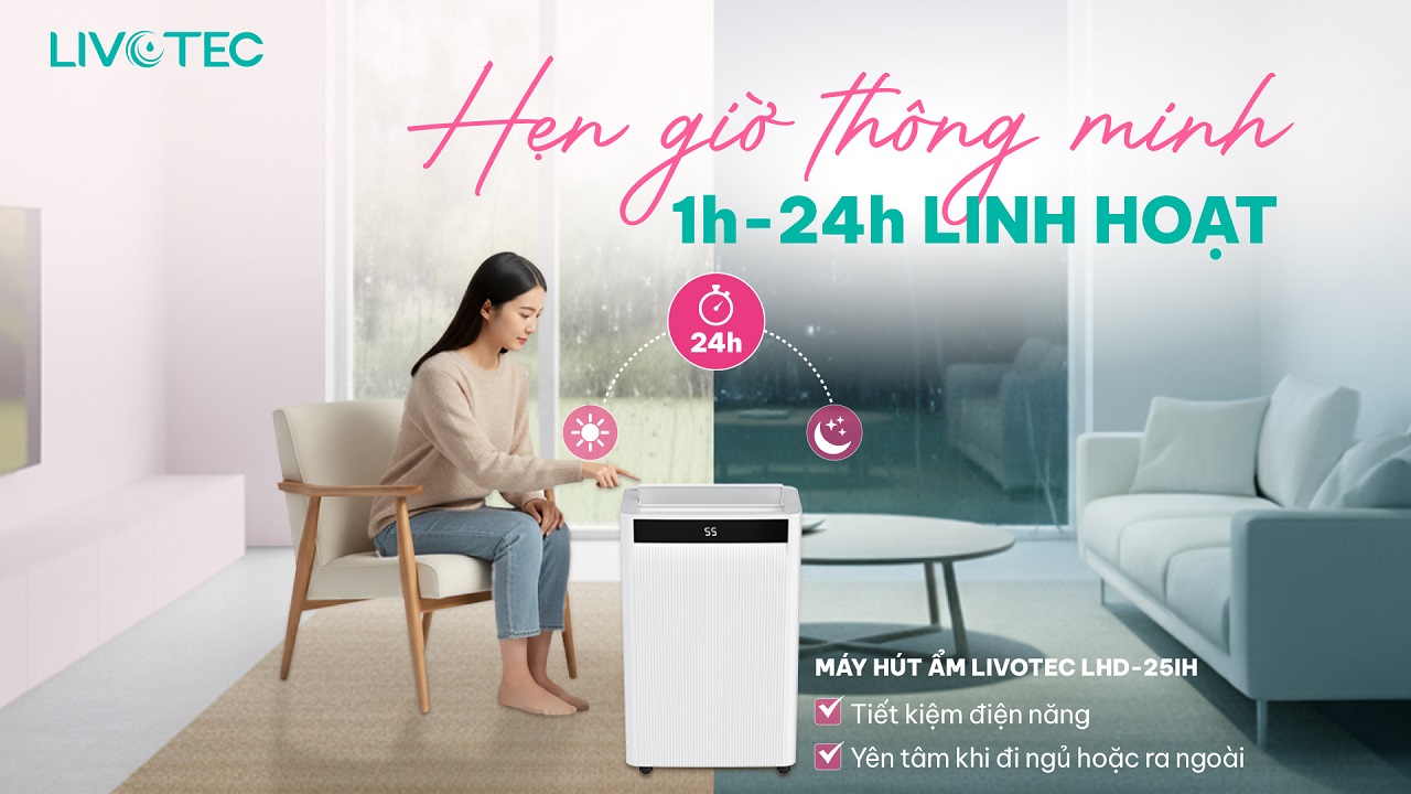 Máy hút ẩm Livotec LHD-25IH hẹn giờ thông minh