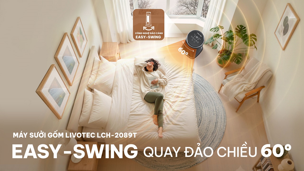 Máy sưởi Livotec LCH-2089T xoay Easy-Swing 60 độ