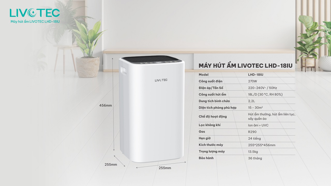 Thông số kỹ thuật máy hút ẩm Livotec LHD-18IU