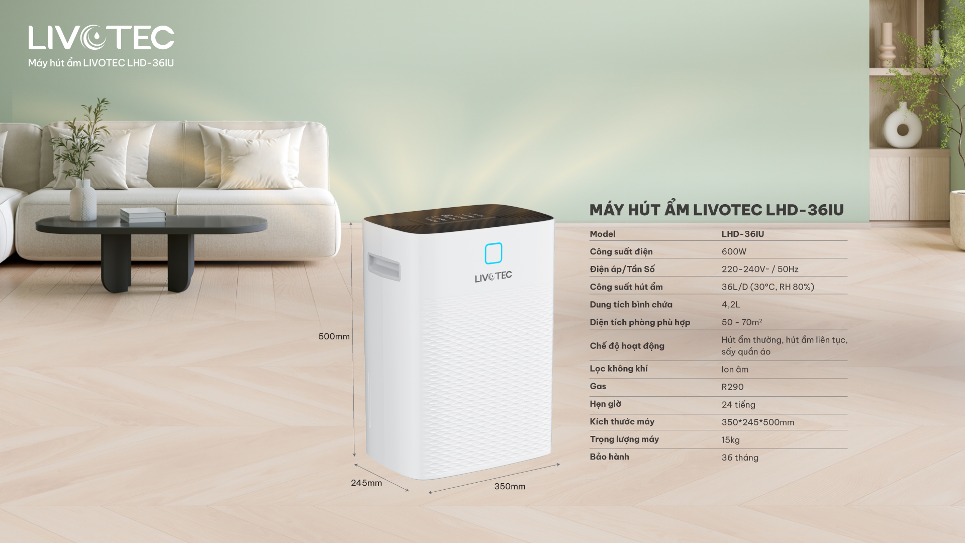 Thông số kỹ thuật máy hút ẩm Livotec LHD-36IU