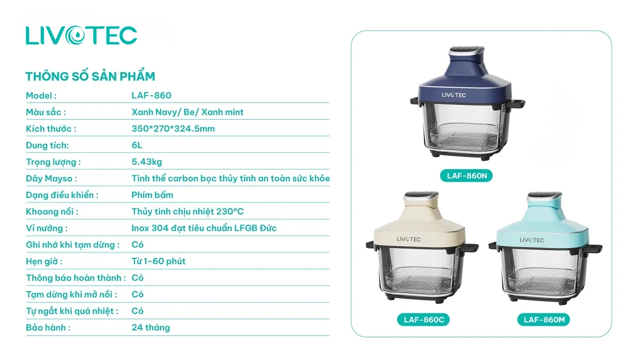 Thông số nồi chiên không dầu LAF-860