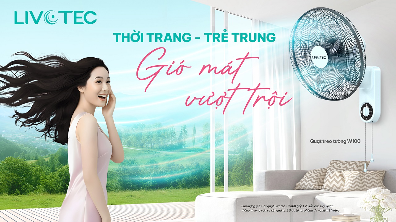 Quạt treo tường Livotec W100 gió mát vượt trội
