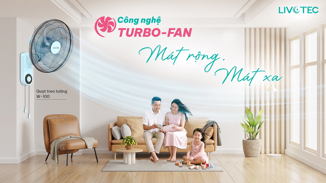 Quạt treo tường Livotec W-100 công nghệ Turbo-Fan làm mát rộng và mát xa