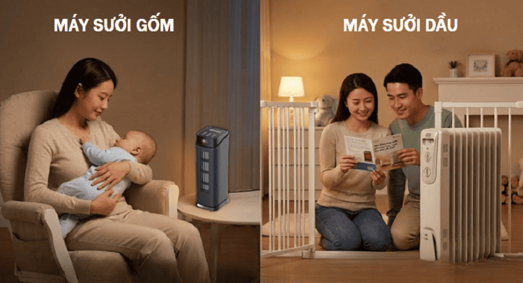 Nên dùng máy sưởi gốm hay máy sưởi dầu cho trẻ nhỏ?