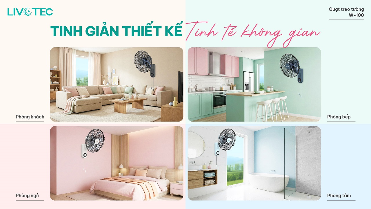 Quạt treo tường Livotec W-100 thiết kế tinh giản tinh tế