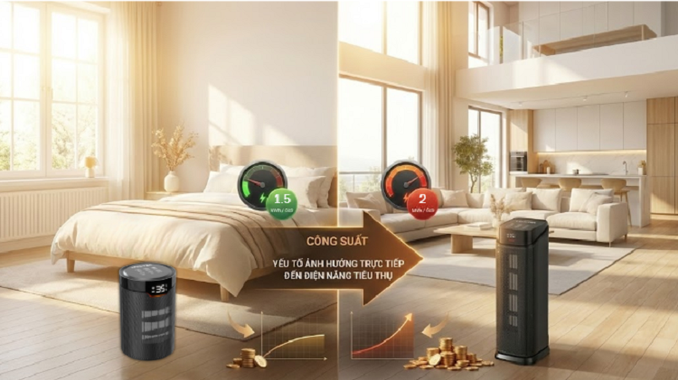Công suất máy sưởi gốm ảnh hưởng đến điện năng tiêu thụ