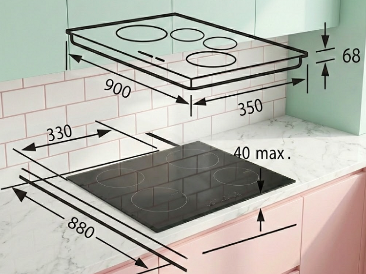 Kích thước bếp từ 4 vùng nấu