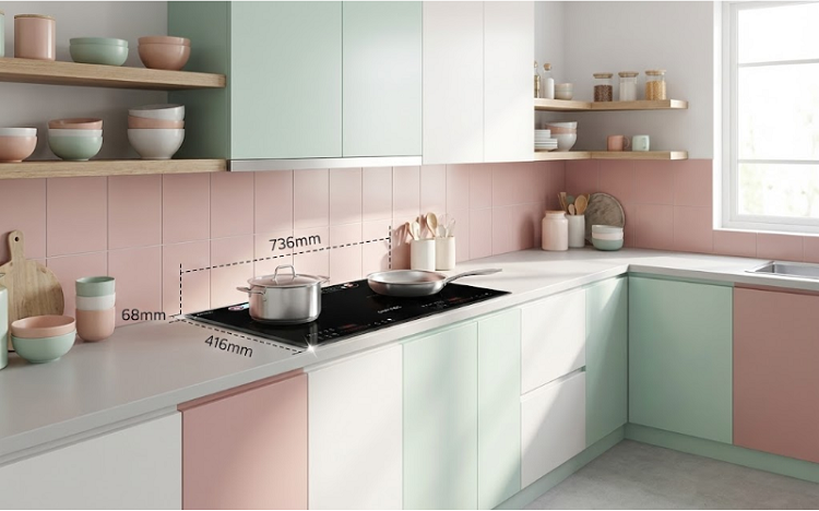 Kích thước bếp từ đôi (2 vùng nấu)