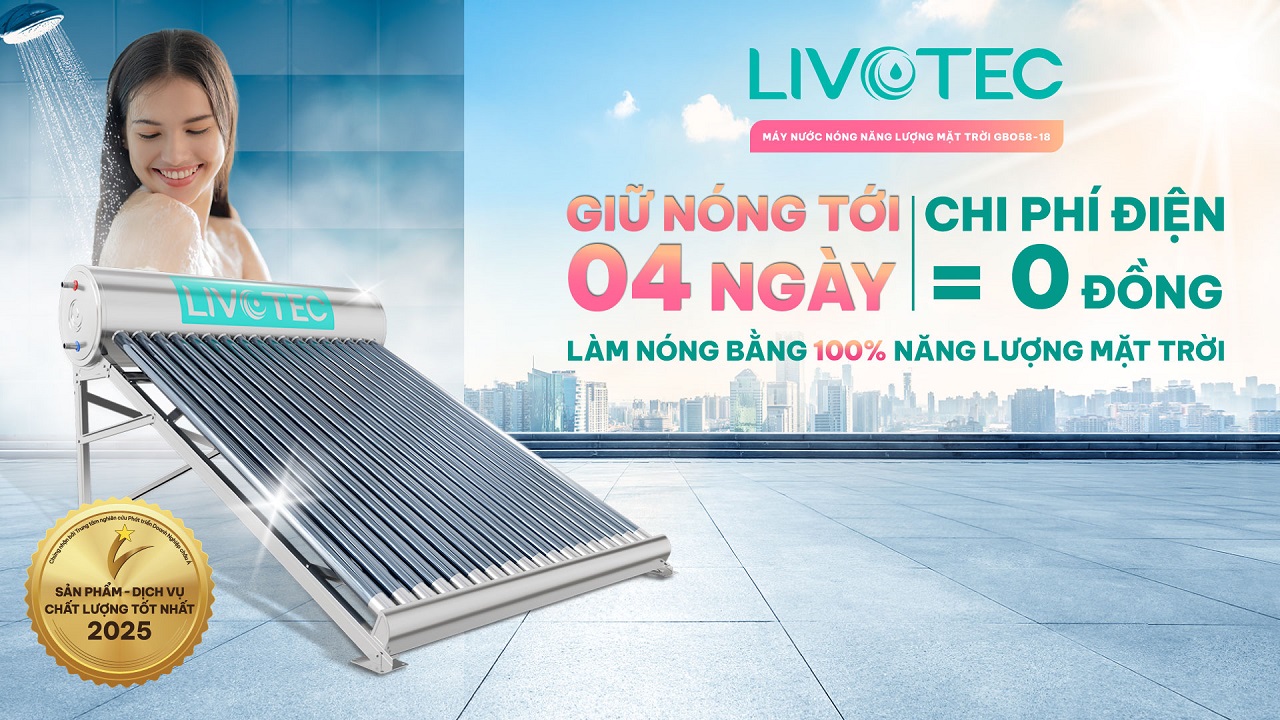 Máy nước nóng năng lượng mặt trời Livotec GBO58-18 tiết kiệm điện tuyệt đối