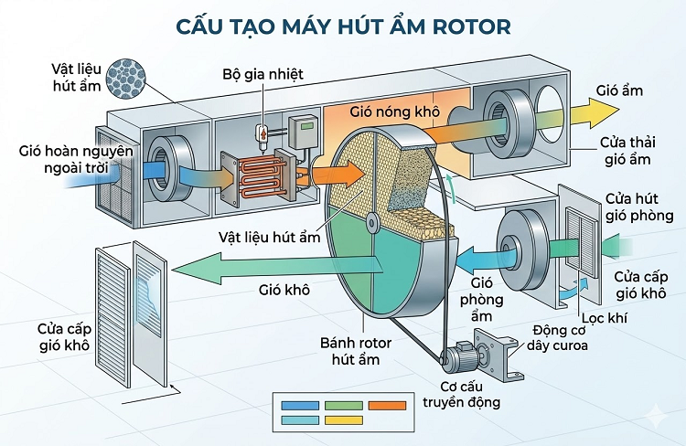 Cấu tạo máy hút ẩm không khí dạng Rotor