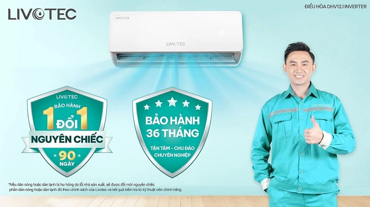 Hết 90 ngày 1 đổi 1 điều hòa Livotec được bảo hành theo đúng chính sách bảo hành của Livotec