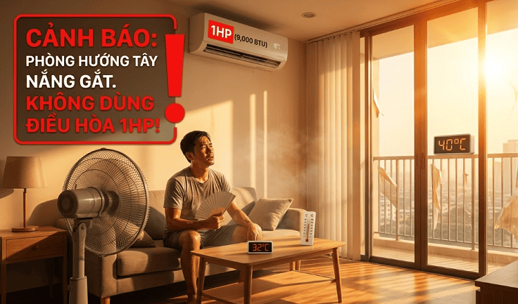 Không nên dùng máy lạnh 1HP cho phòng nắng gắt hướng tây