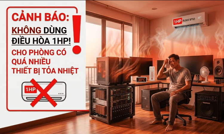 Không nên dùng máy lạnh 1HP cho phòng có nhiều thiết bị tỏa nhiệt