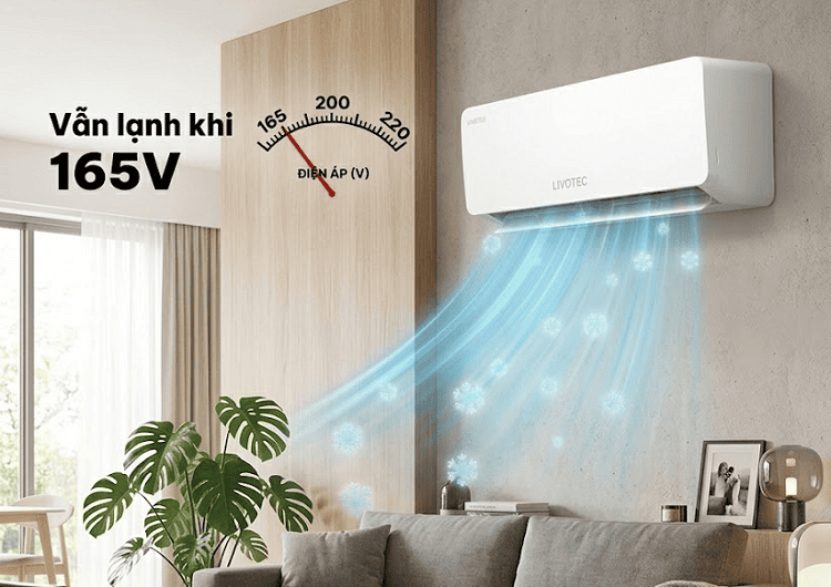Dải điện áp rộng 165V - 265V của điều hòa Livotec DHV Series