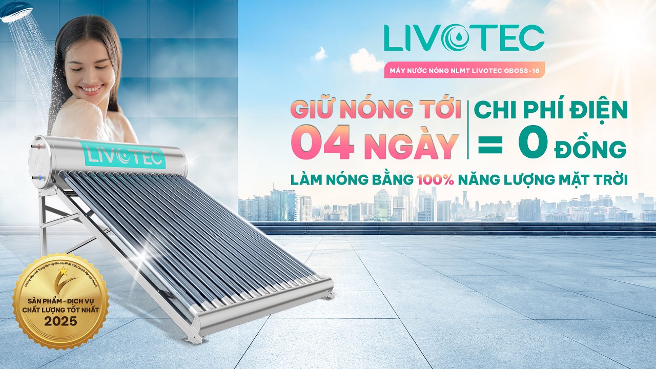 Máy nước nóng năng lượng mặt trời Livotec GBO58-16 inox giữ nóng tới 4 ngày