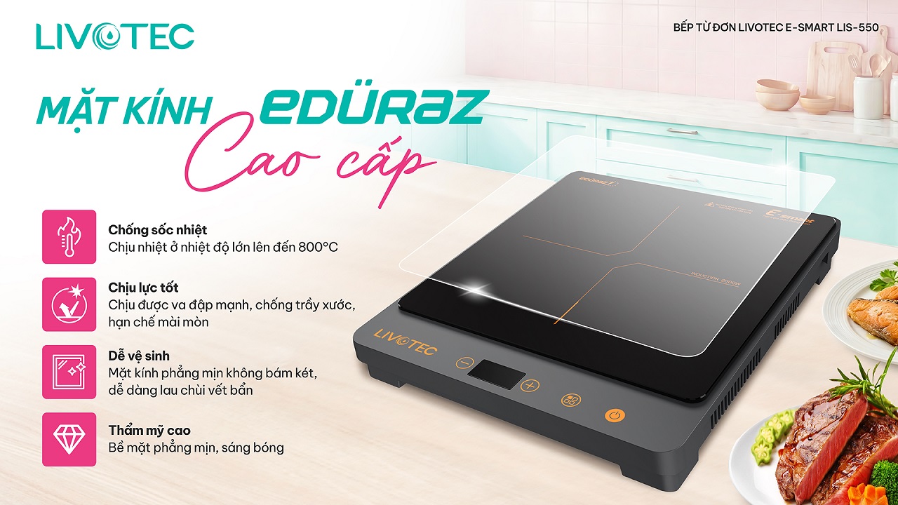 Bếp từ đơn Livotec E-Smart LIS-550 mặt kính Eduraz bền bỉ