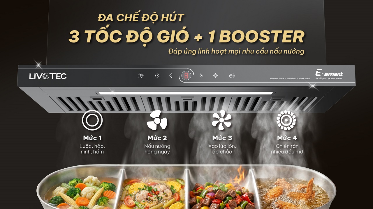 Máy hút mùi Livotec E-Smart LRH-530S 4 chế độ hút linh hoạt