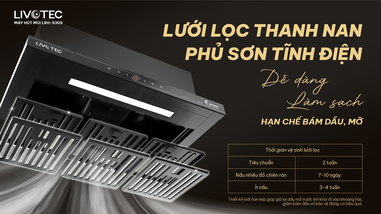 Livotec E-Smart LRH-530S lưới lọc thanh nan dễ vệ sinh