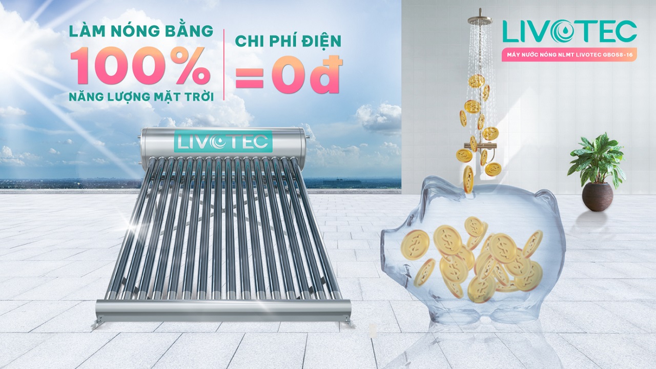 Máy nước nóng năng lượng mặt trời Livotec GBO58-16 inox tiết kiệm điện 0 đồng