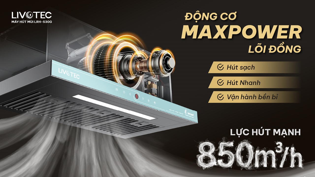 Máy hút mùi Livotec E-Smart LRH-530G lực hút 850m3/h mạnh mẽ