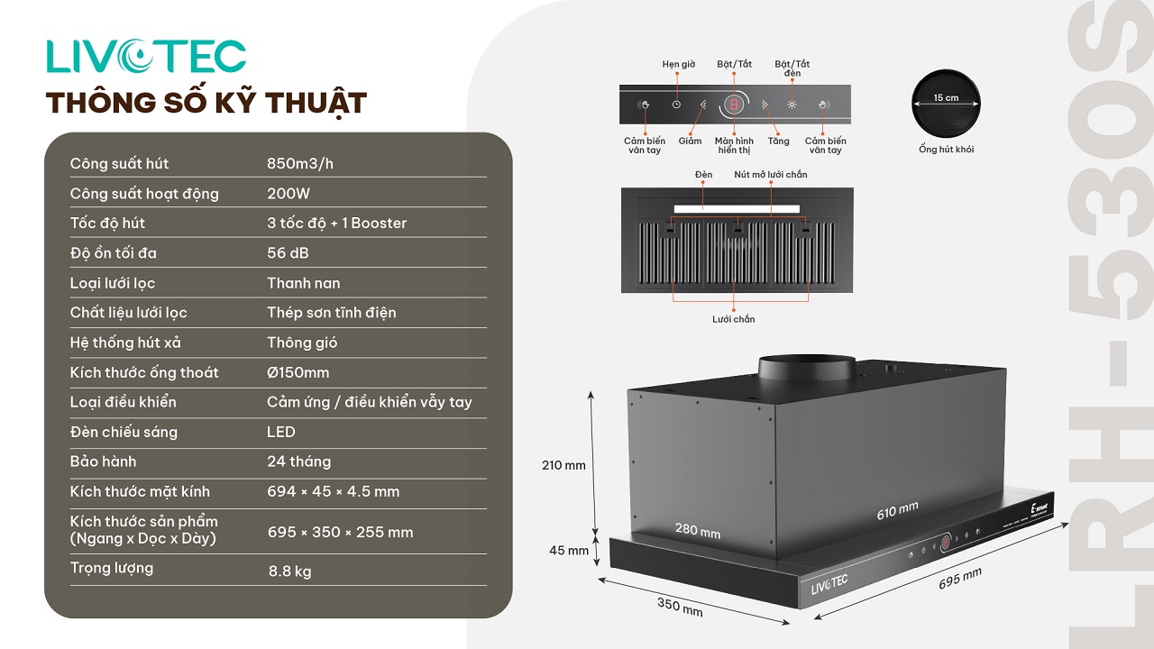 Thông số kỹ thuật Livotec E-Smart LRH-530S