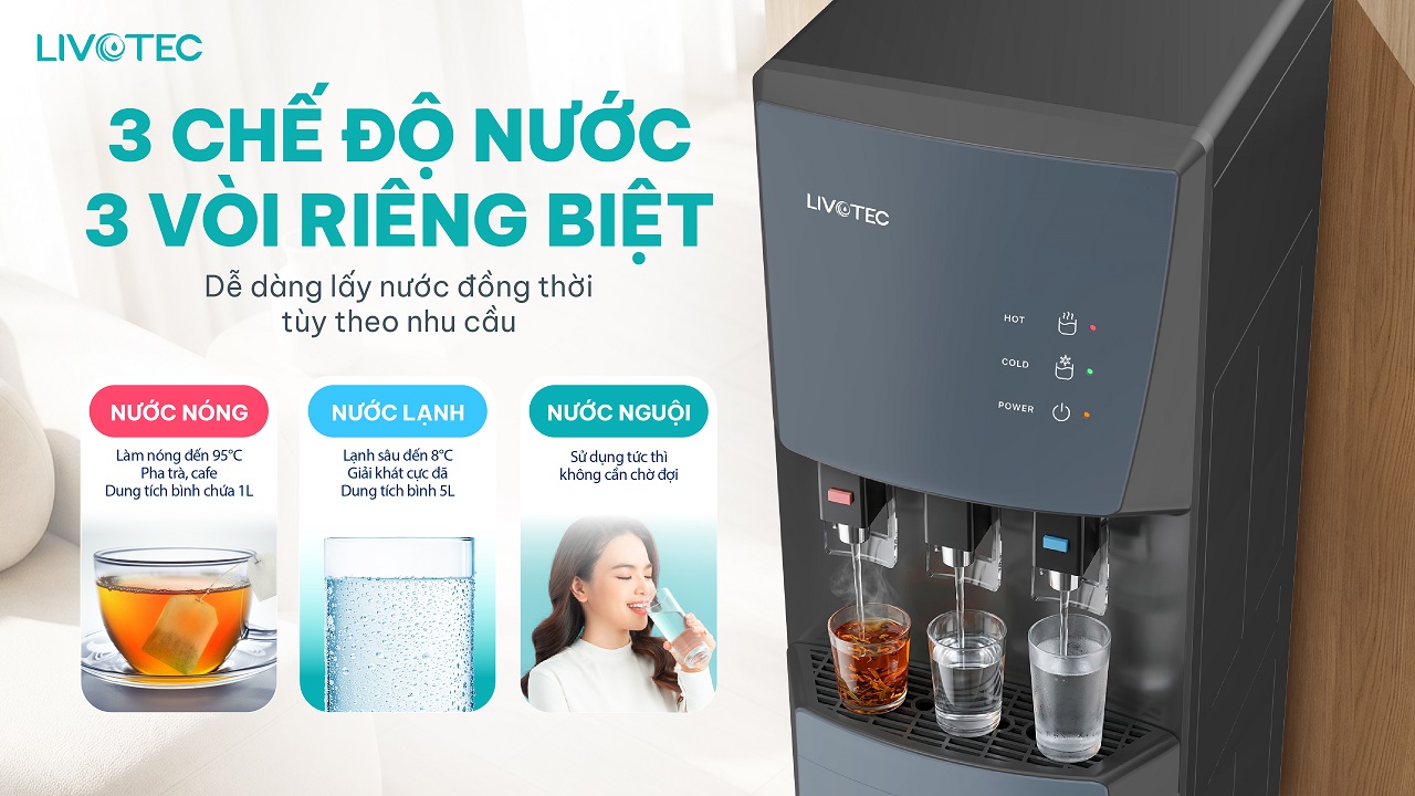 Cây nước nóng lạnh Livotec LD206NS 3 chế độ nước