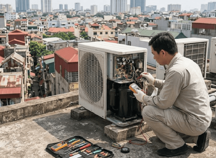 Máy lạnh hỏng tụ điện hoặc block (máy nén)