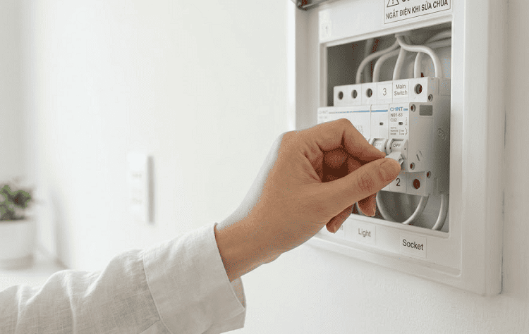 Tắt máy và ngắt cầu dao điện ngay lập tức